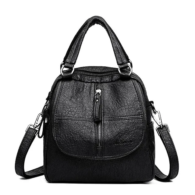 Women's Crossbody Bag Shoulder Bag PU Leather Shopping Daily Zipper Adjustable Breathable Durable Solid Color Wine Black