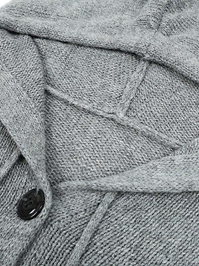 Women's Cardigan Sweater Hooded Crochet Knit Polyester Button Knitted Hooded Fall Winter Tunic Daily Holiday Date Stylish Casual Soft Long Sleeve Solid Color Black White Gray S M L