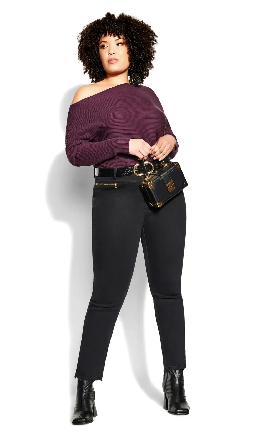 Evans Purple Ribbed Knit One Shoulder Jumper