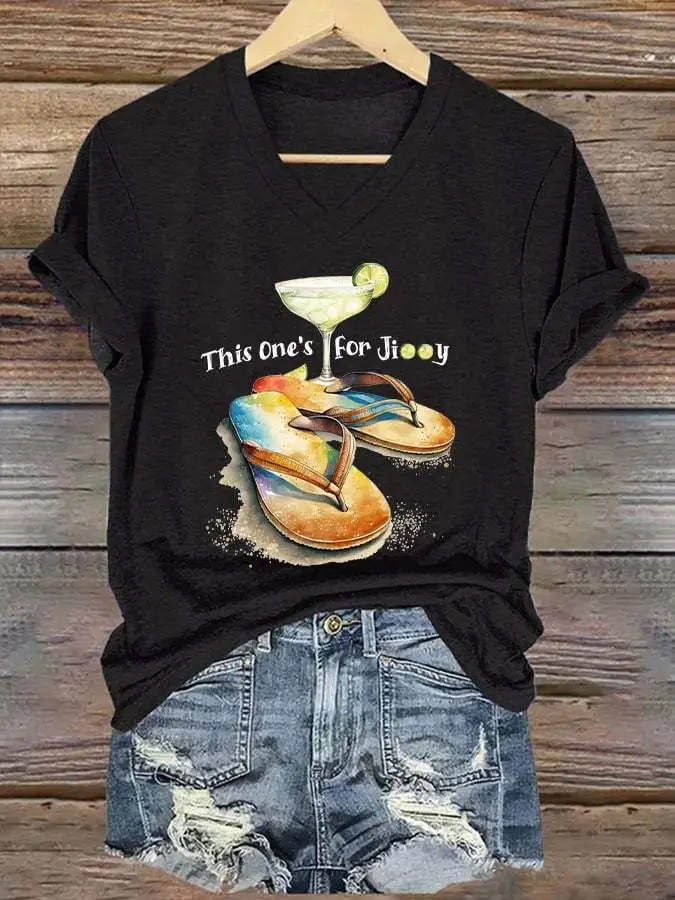 Women's Retro Parrot Margarita Print Mid Sleeve T-Shirt