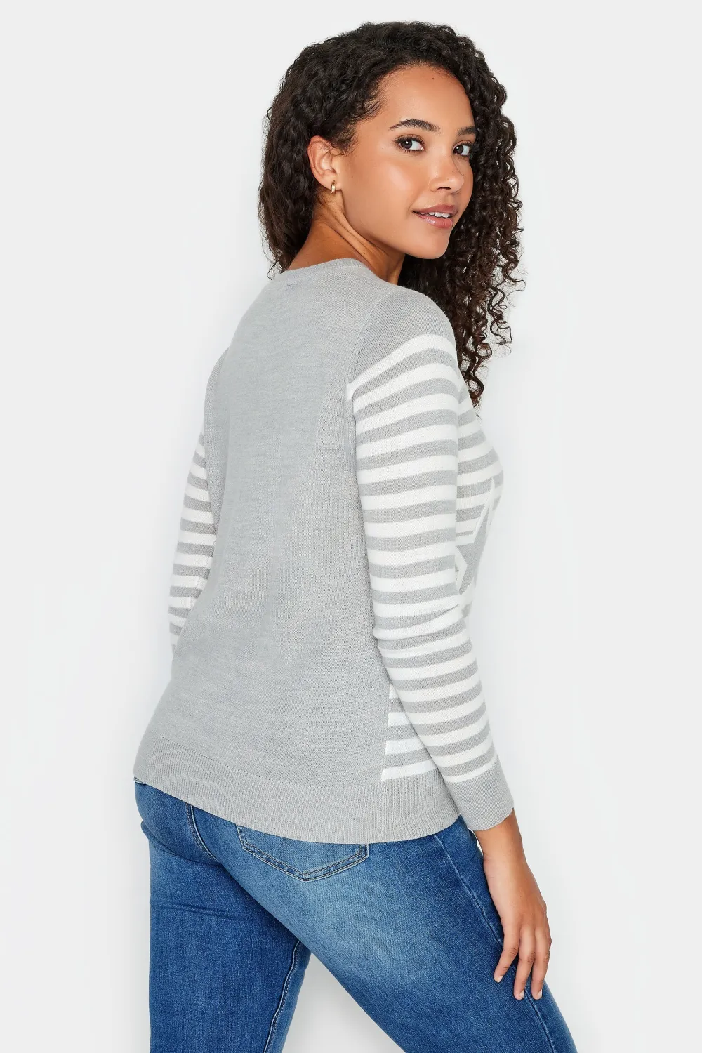 M&Co Grey Stripe Star Print Jumper