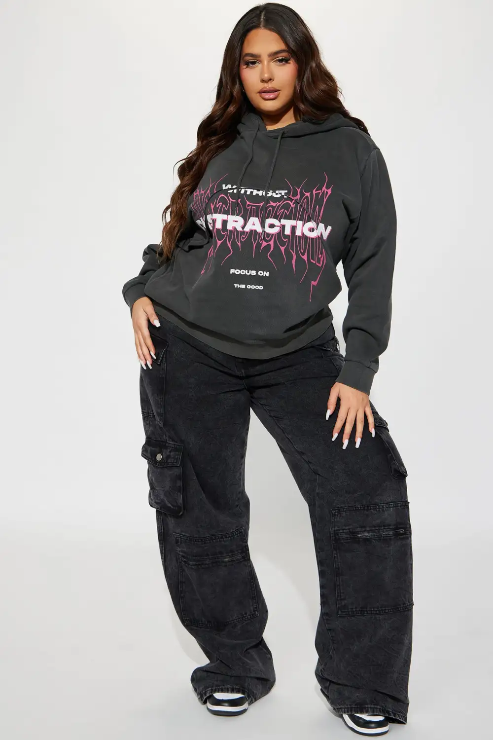 No Distractions Graphic Hoodie - Charcoal