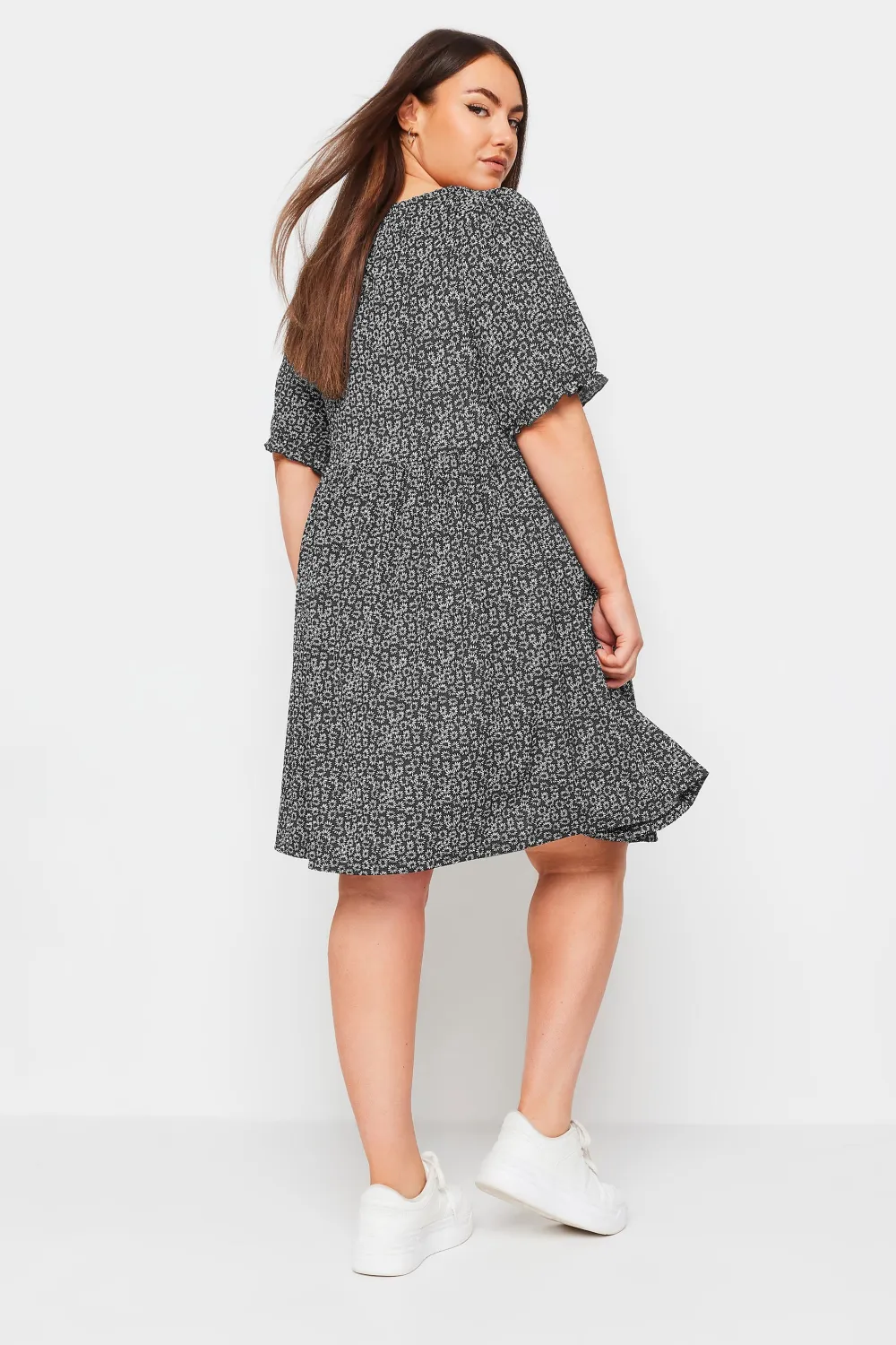 YOURS Curve Black Floral Print Textured Mini Dress