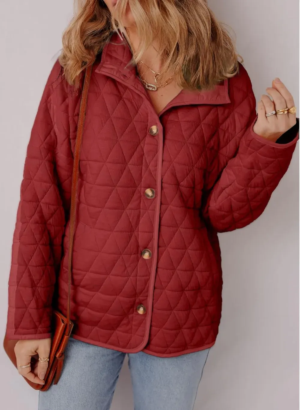 Women's Lightweight Diamond Quilted Jacket Casual Winter Open Front Button Down Puffer Coat Outwear Cardigan
