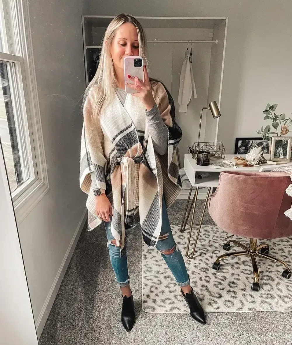 Women's Shawl Wrap Poncho Ruana Cape Open Front Cardigan Shawls for Fall Winter