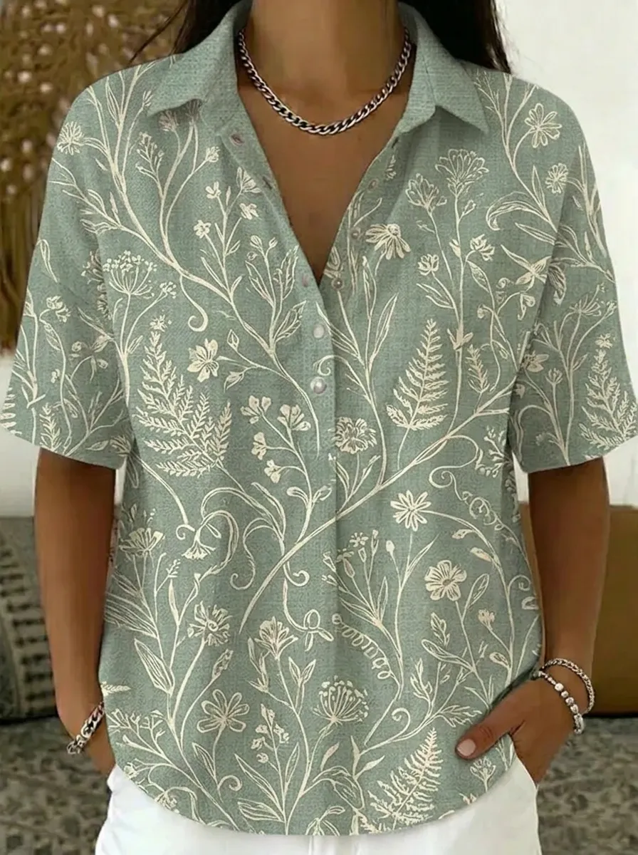 Women's Nashville Botanical Wildflower Printed V-neck Shirt