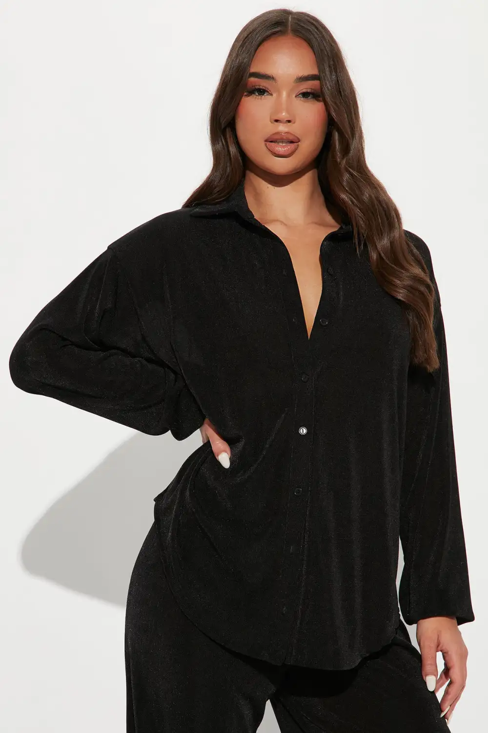 Sweet In Slinky Pant Set - Black