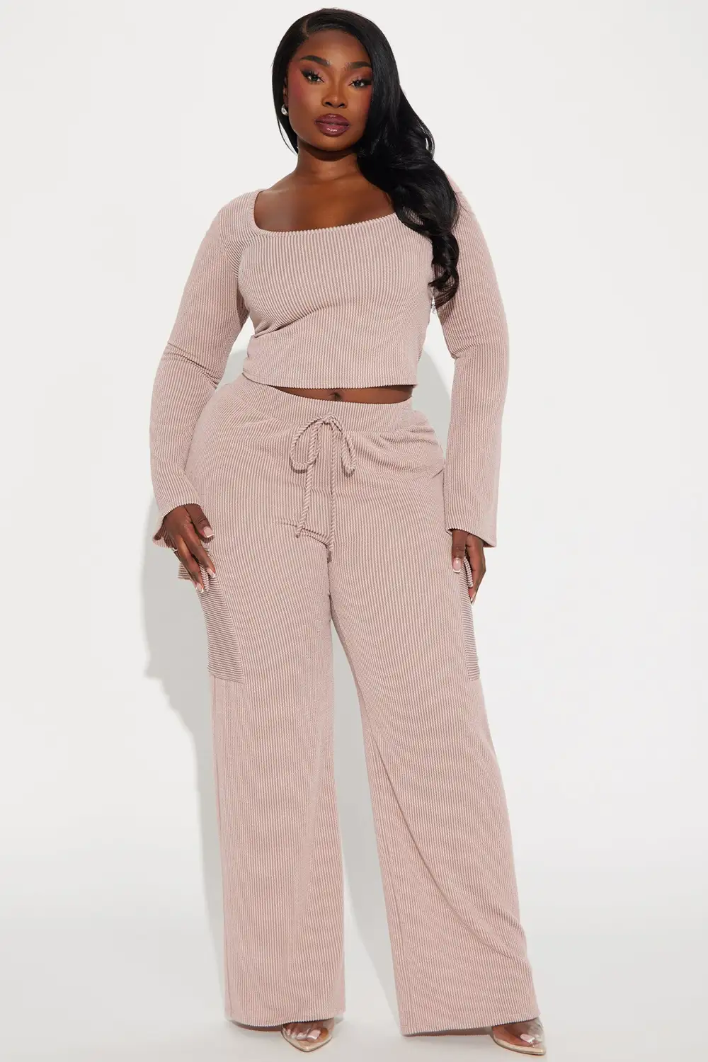 Nobody Like Me Ribbed Pant Set - Taupe