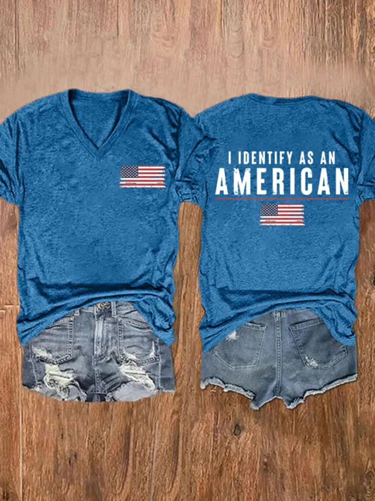 Women'S I Identify As An American V-Neck T-Shirt