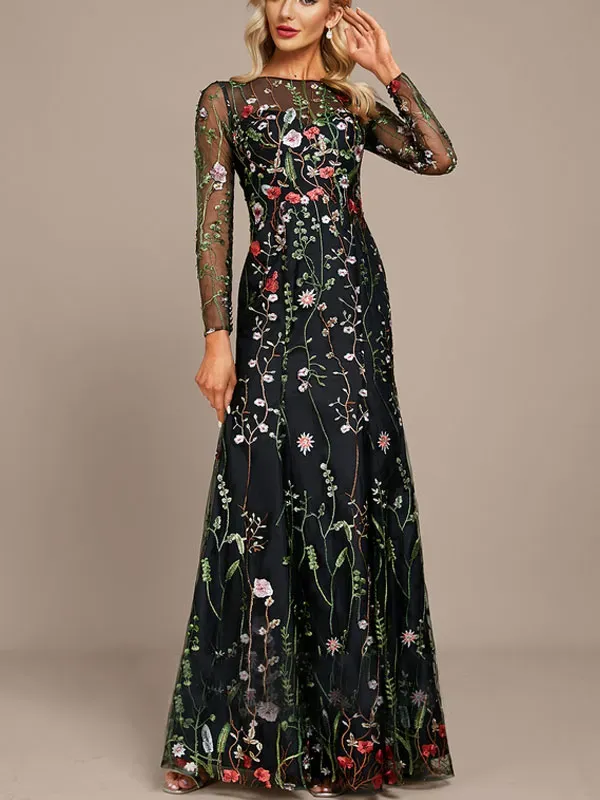 Sheath/Column Scoop Neck Floor-Length Lace Evening Dress