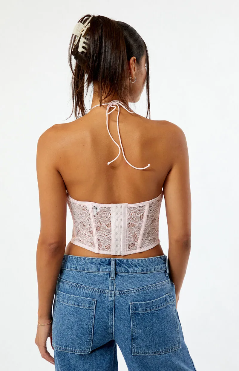 LA Hearts Lace Trim Halter Corset