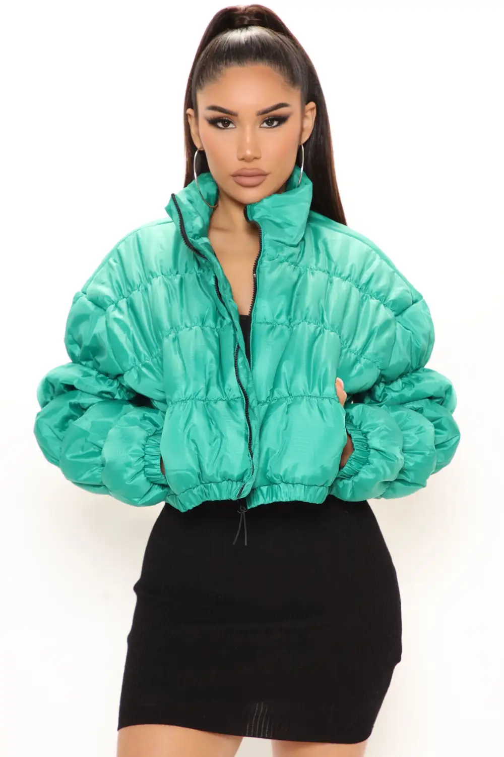 We're On The Go Cropped Puffer Jacket - Kelly Green