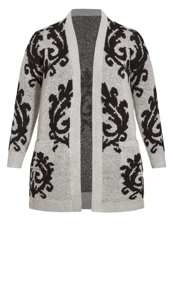 Evans Grey & Black Printed Cardigan