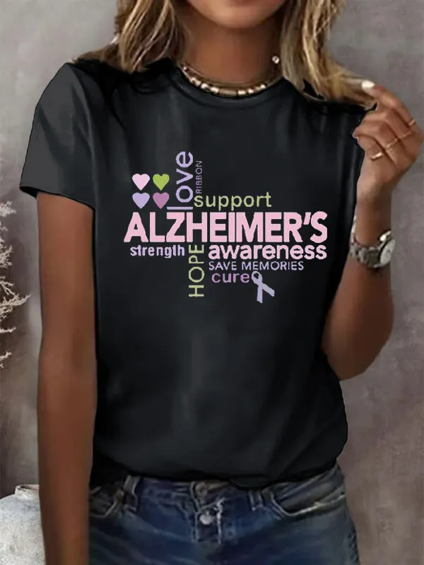 Letter-Printed Round-Neck Casual T-Shirt