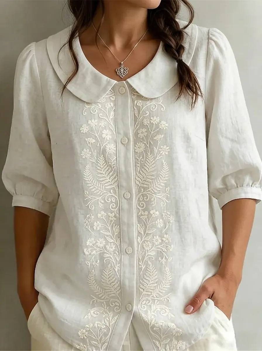 Women's Nashville Floral Botanical Embroidered Printed Blouse