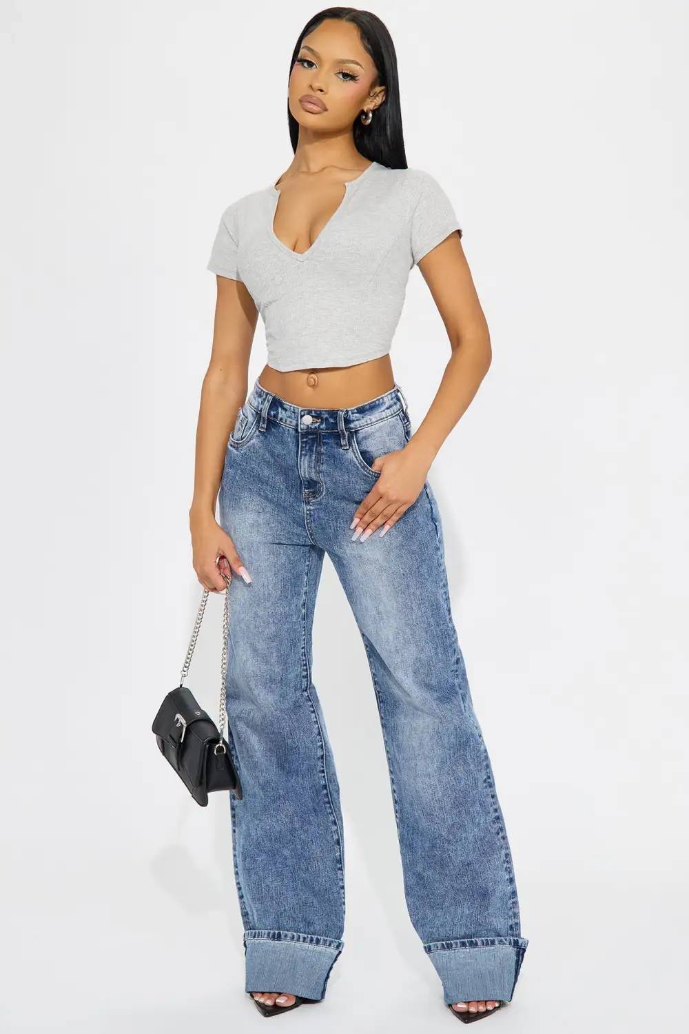 On My Radar Cuffed Straight Leg Jeans - Medium Wash