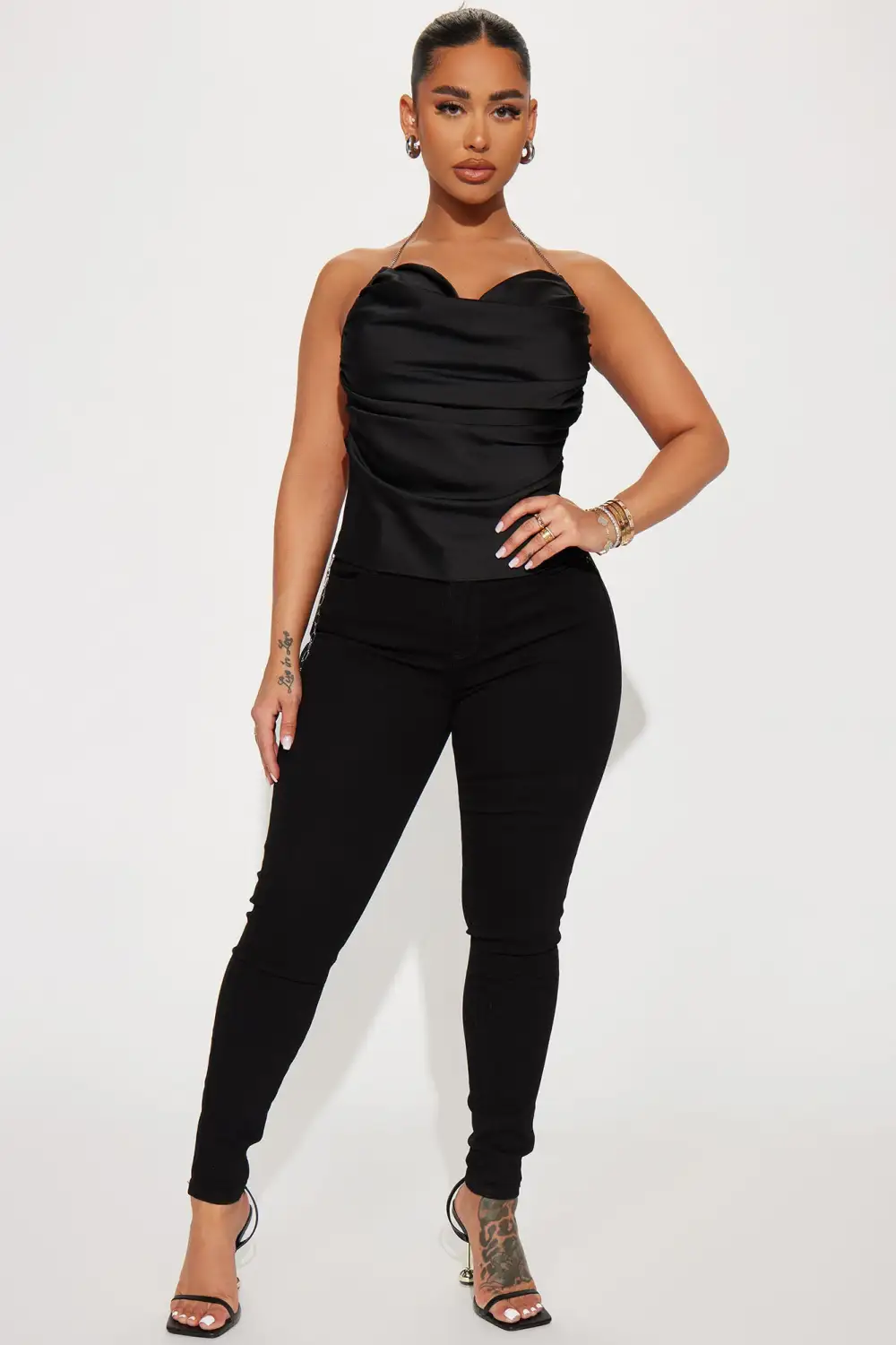 Cherish This Forever Satin Top - Black