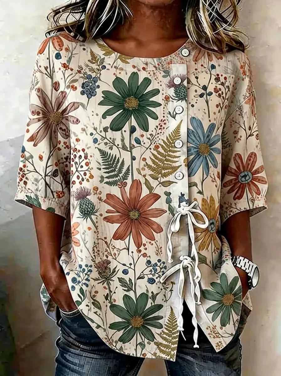 Women's Nashville Botanical Wildflower Printed Button-Down Top