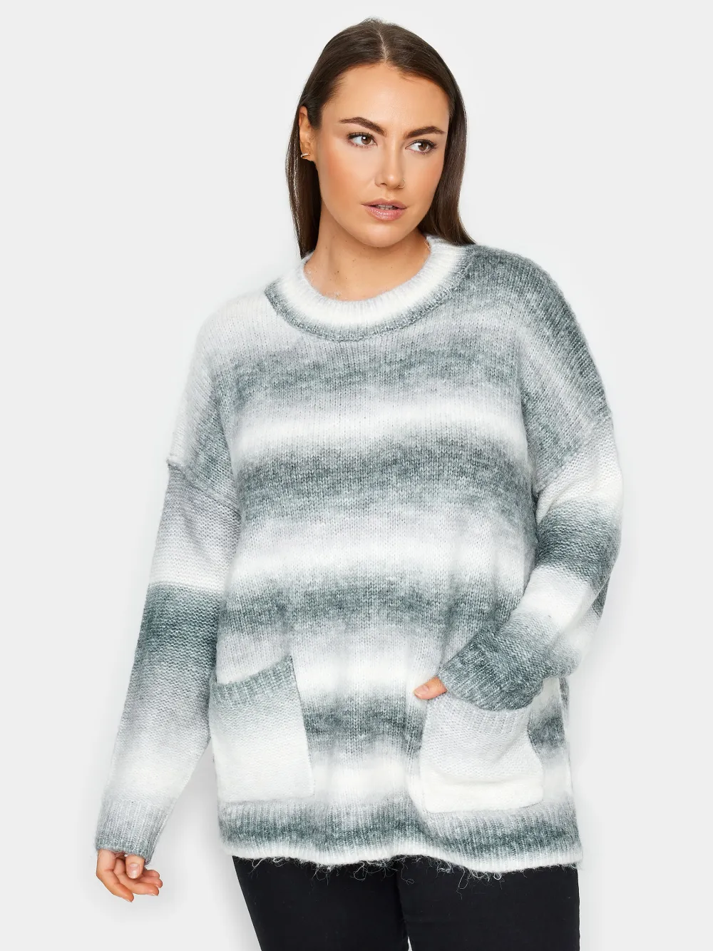 Evans White & Grey Stripe Drop Shoulder Jumper