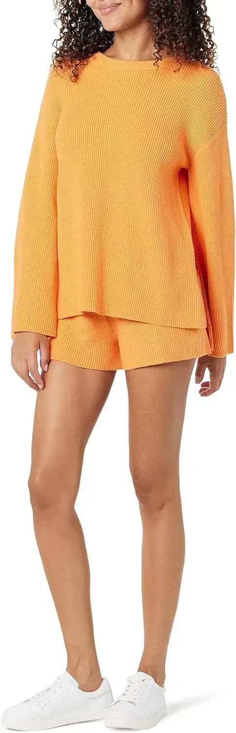 Women's Alice Crewneck Back-Slit Ribbed Pullover Sweater