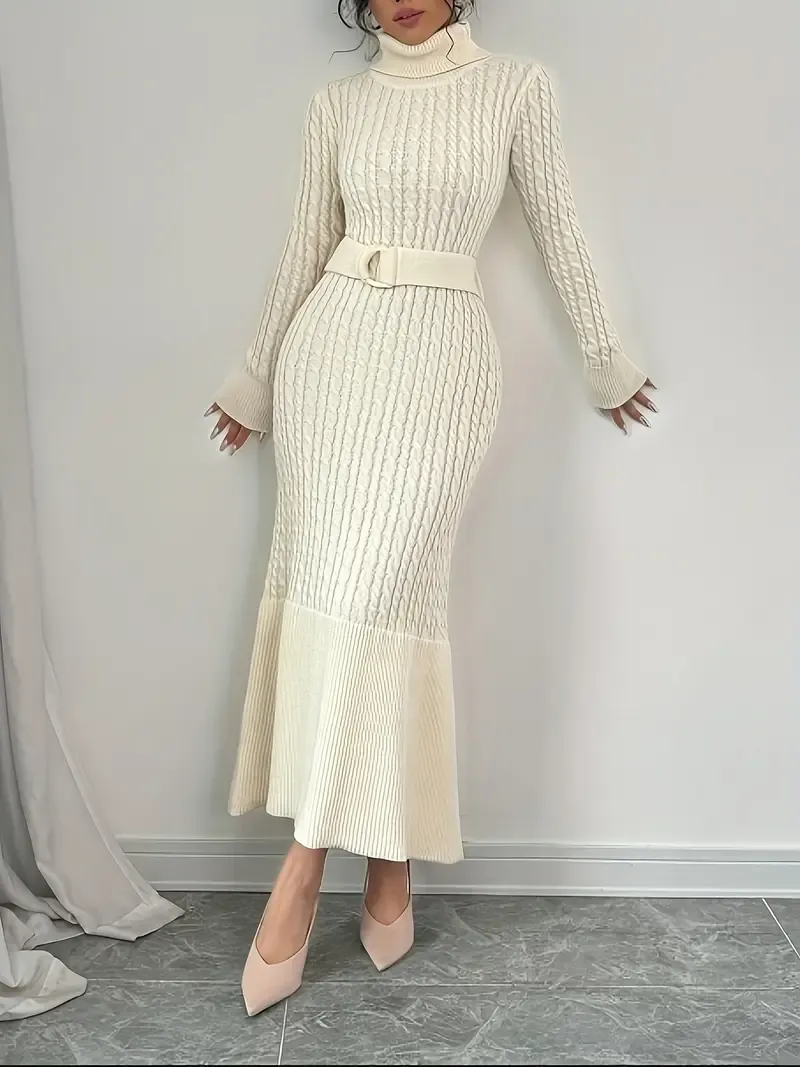 Elegant Style| Elegant Long Turtleneck Knit Sweater Dress for Women