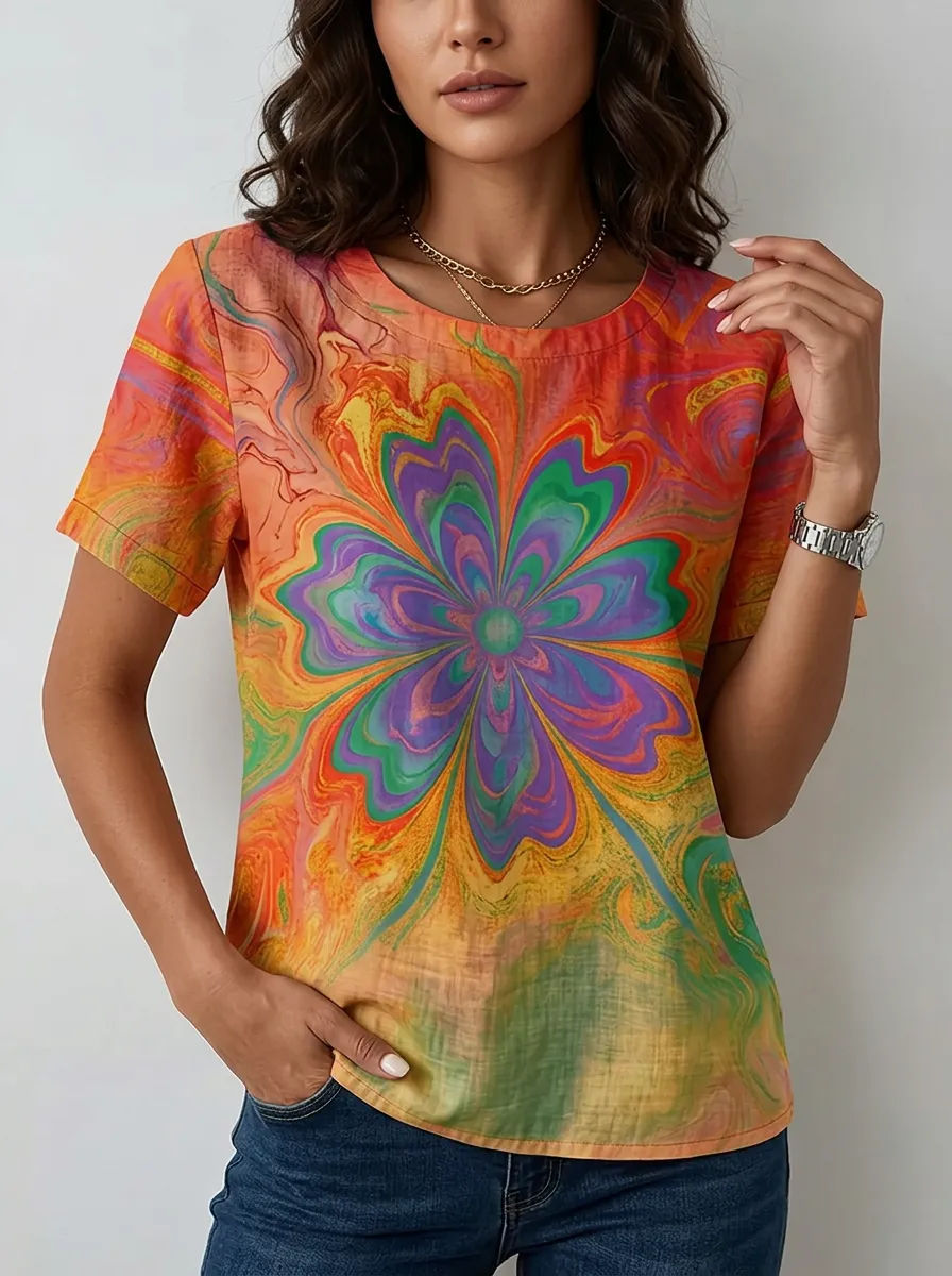 Women's Nashville Music City Psychedelic Flower Printed T-shirt