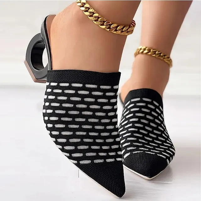 Women's Mules Plus Size Daily Sculptural Heel Pointed Toe Fashion Elegant Minimalism Elastic Fabric Loafer Solid Color Black Yellow Beige