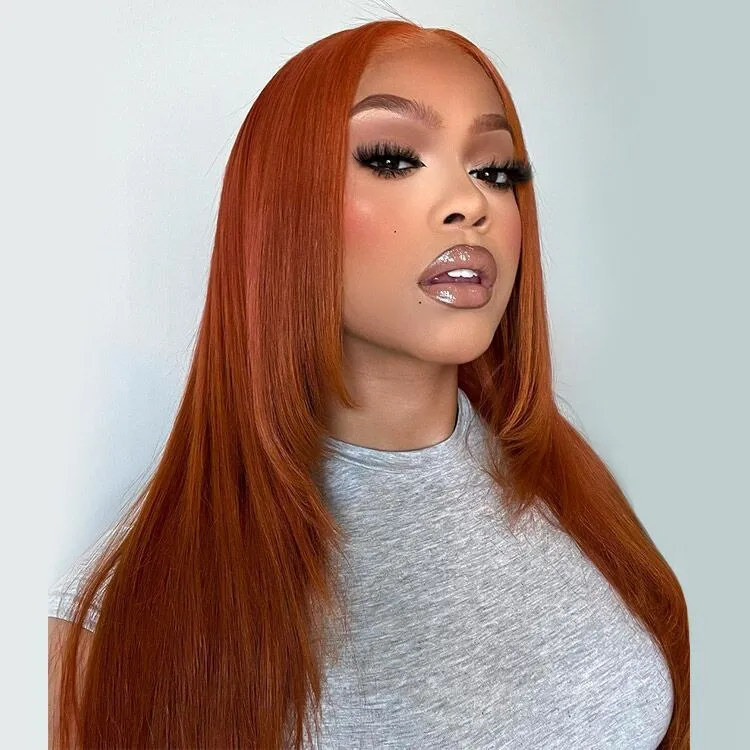 Affordable Ginger Layered 13×6 Straight Human Hair Wig Wear Go Glueless Wig Sterly Hair