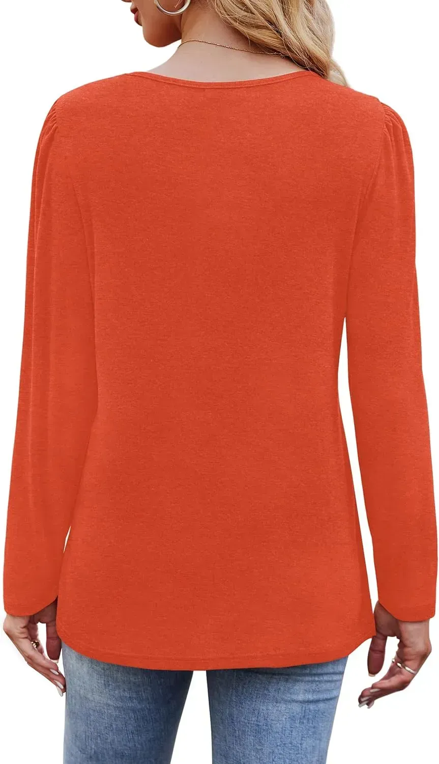 OFEEFAN Long Sleeve Shirts for Women Fall Fashion 2024 Dressy Casual Blouses Trendy Pleated Tunic Tops for Leggings