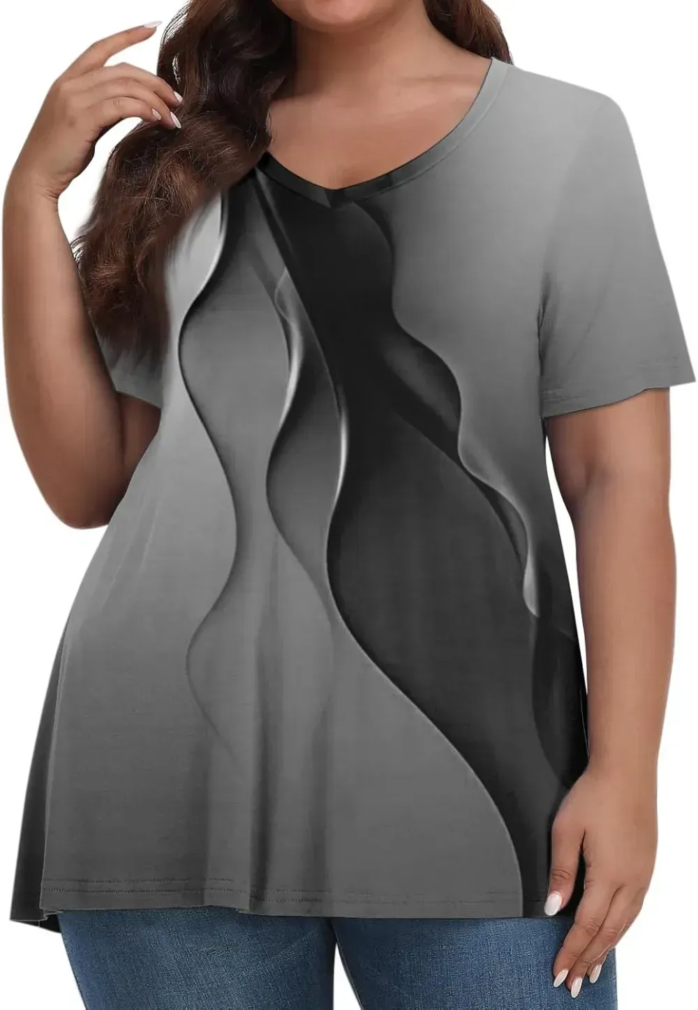 Plus Size Tops for Women Dressy Short Sleeve V Neck Shirts for Women Summer Tops for Women 2024 Floral Print Top