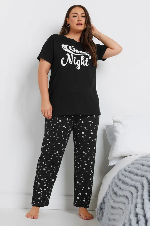 YOURS Curve Black 'Good Night' Slogan Pyjama Top