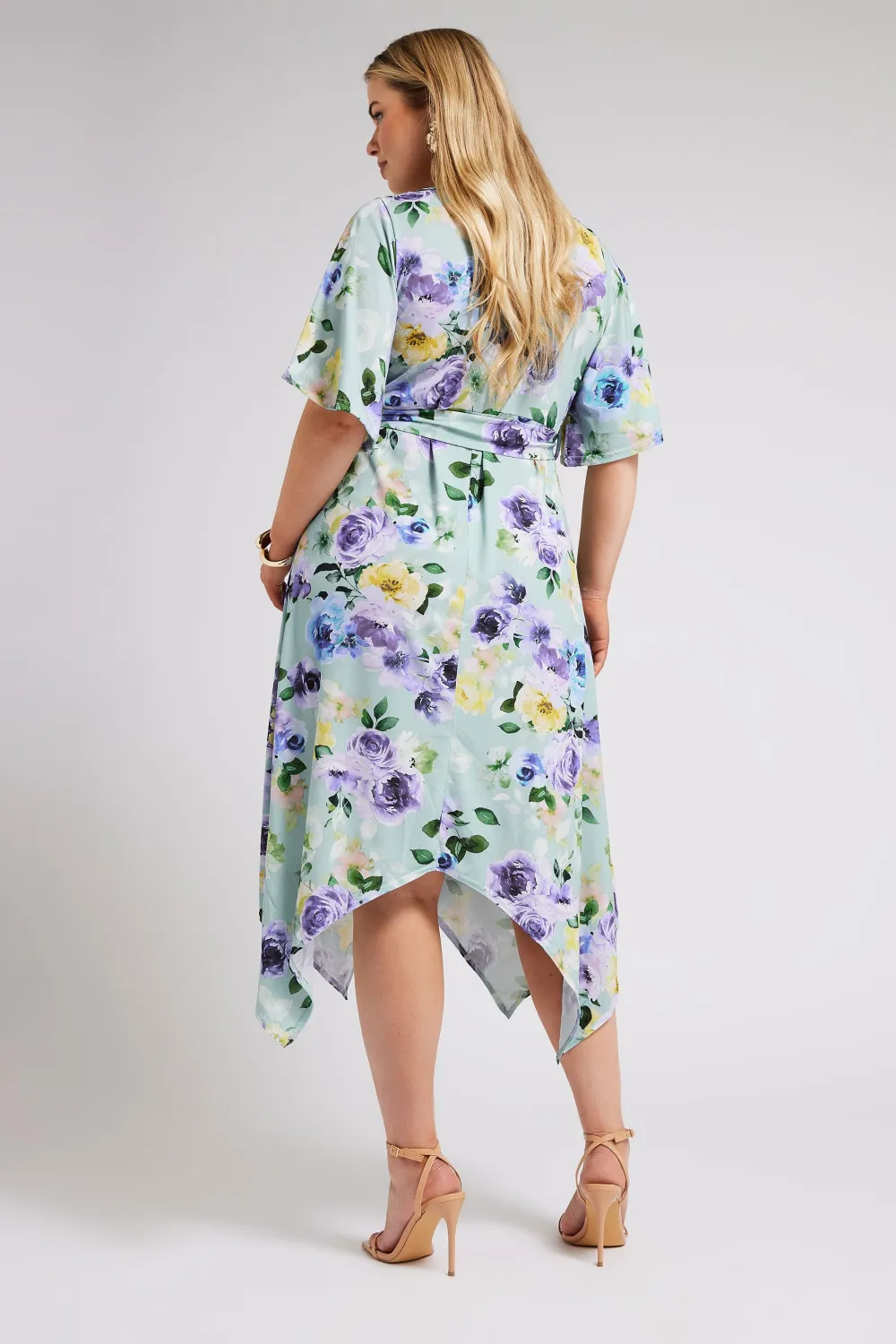 YOURS LONDON Curve Sage Green Floral Print Hanky Hem Wrap Dress