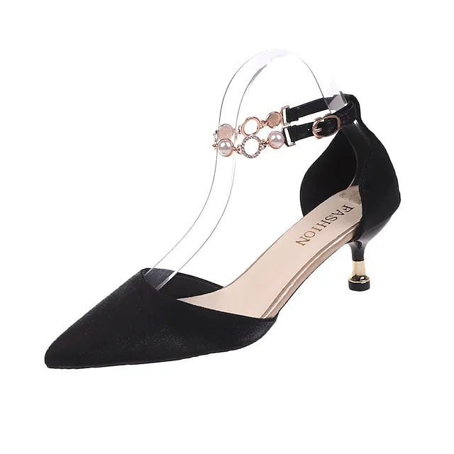 Women's Heels Sandals Heel Sandals Plus Size Ankle Strap Sandals Daily Club Summer Rhinestone Imitation Pearl Stiletto Heel Pointed Toe Elegant Sexy Satin Ankle Strap Solid Color Matte Black Black Red