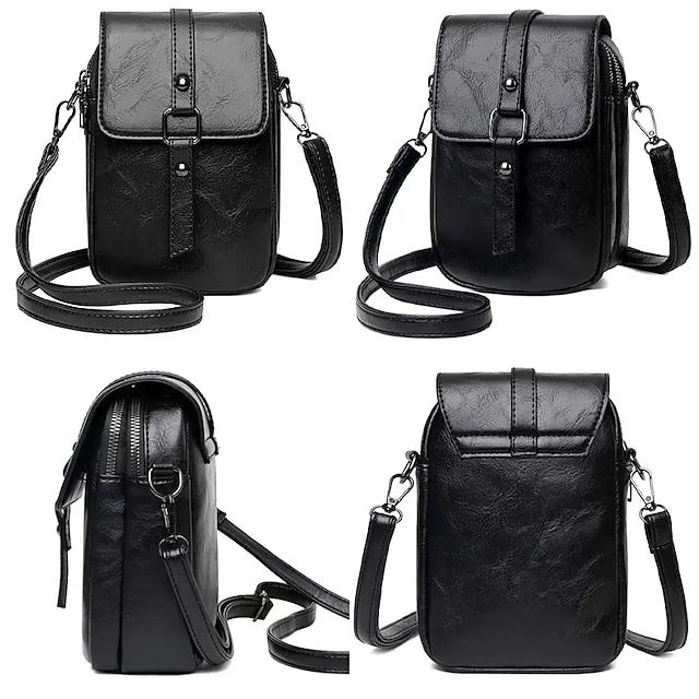 Women's Crossbody Bag Shoulder Bag Mobile Phone Bag PU Leather Shopping Daily Buckle Zipper Large Capacity Waterproof Lightweight Solid Color Black Red Brown