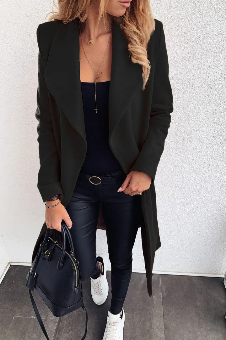 Solid lapel mid length coat