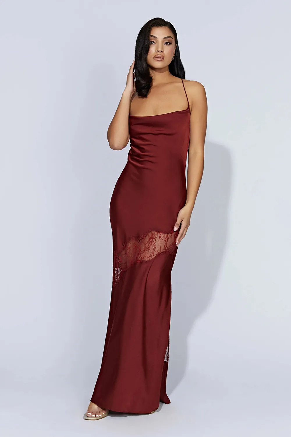 Lace Detail Satin Maxi Dress
