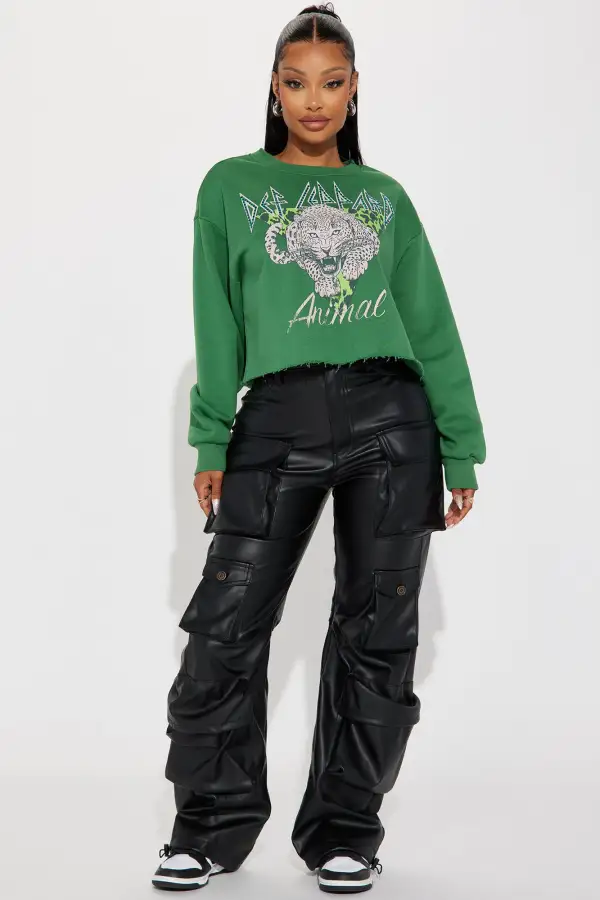 Def Leppard Rhinestone Crop Sweatshirt - Green