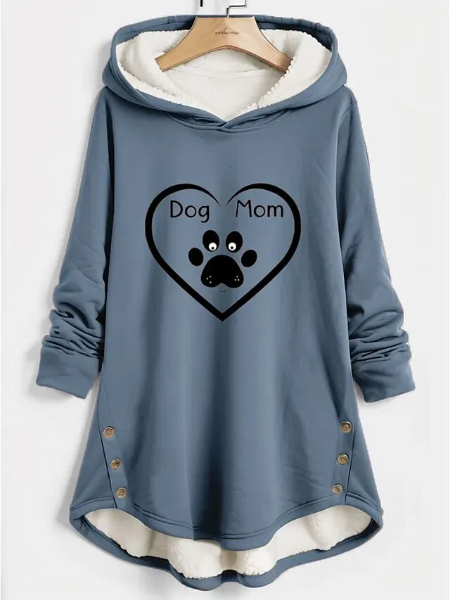 Women's Hoodie Sweatshirt Pullover Fleece Lined Fleece Graphic Warm Sportswear Print Dark Pink Blue Gray Casual Sports Hoodie Long Sleeve Top Micro-elastic Fall & Winter