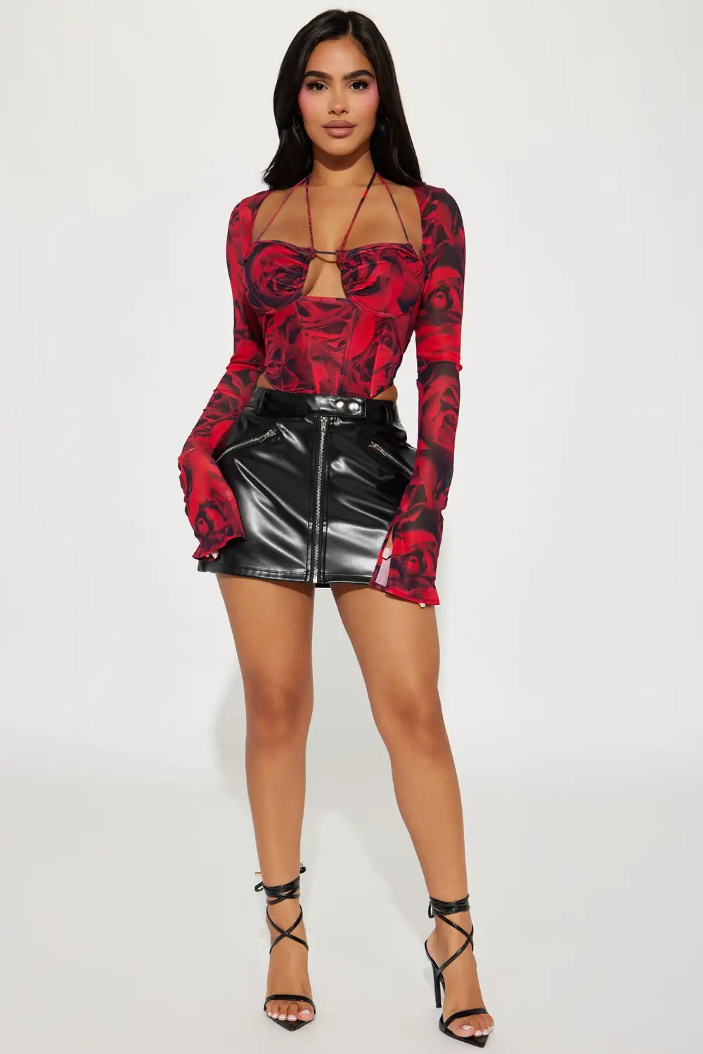 Miranda Mesh Floral Corset Top - Red/combo