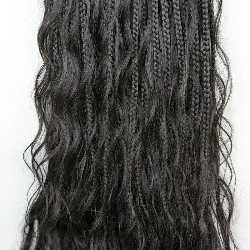 Pre-looped Crochet Human Hair Boho Box Braids Loose Deep Wave Human Hair Curls Ends, Reusable Hair