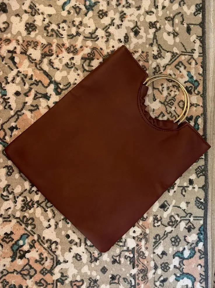 O Ring Clutch Handbag with Ruffle Accent