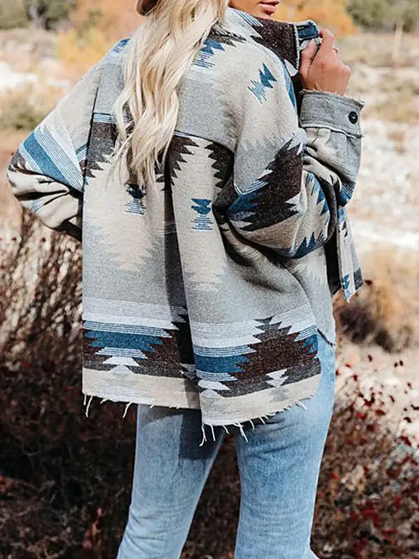 Retro Ethnic Geometric Print Jacket
