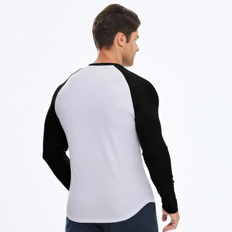 Mens Long Sleeve Muscle T Shirts Casual V-Neck Longline Ribbed Tee Shirts