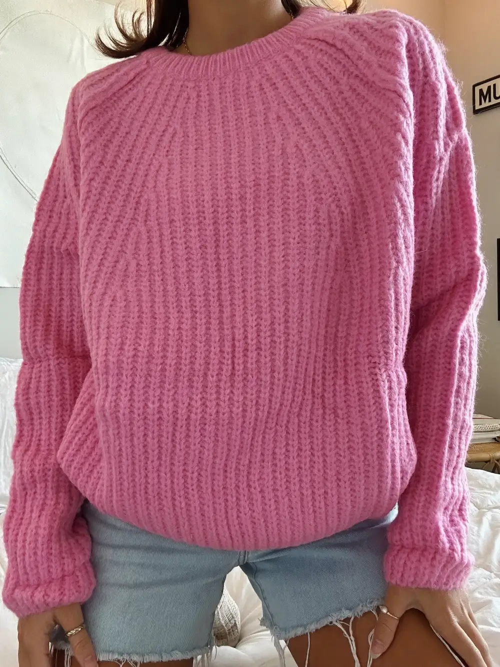 HOT PINK CHUNKY RIBBED SWEATER