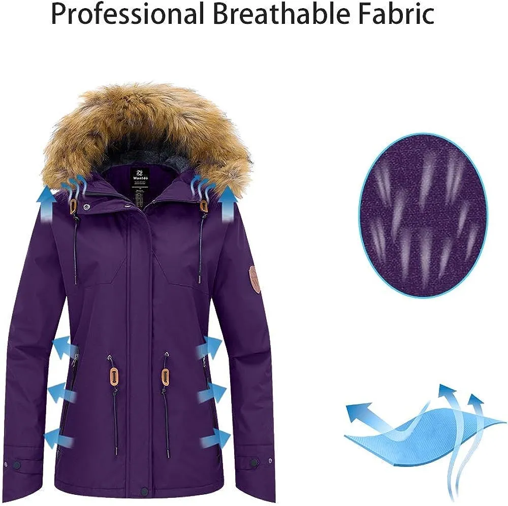 Women's Waterproof Ski Jacket Hooded Winter Snow Coat Mountain Snowboarding Jackets Insulated Fleece Parka