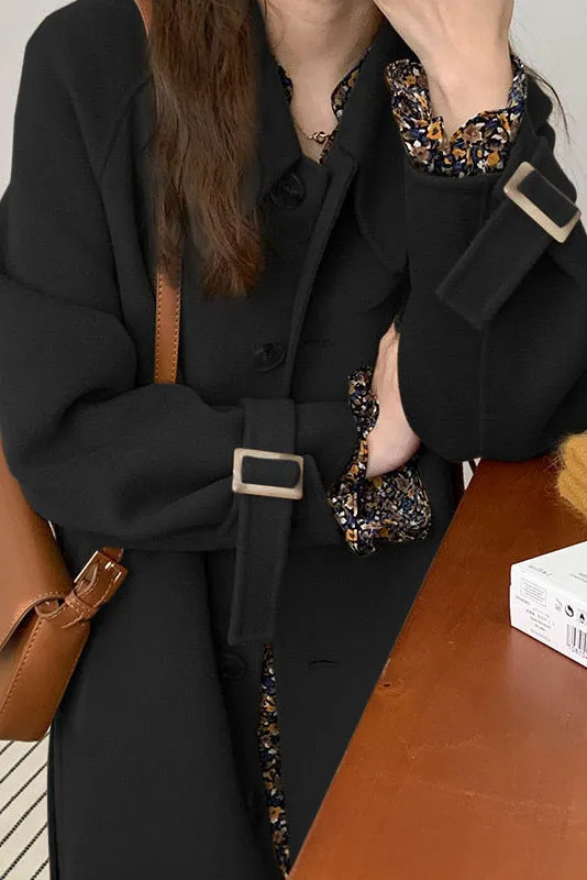 Solid Sleeve Belt Long Coat