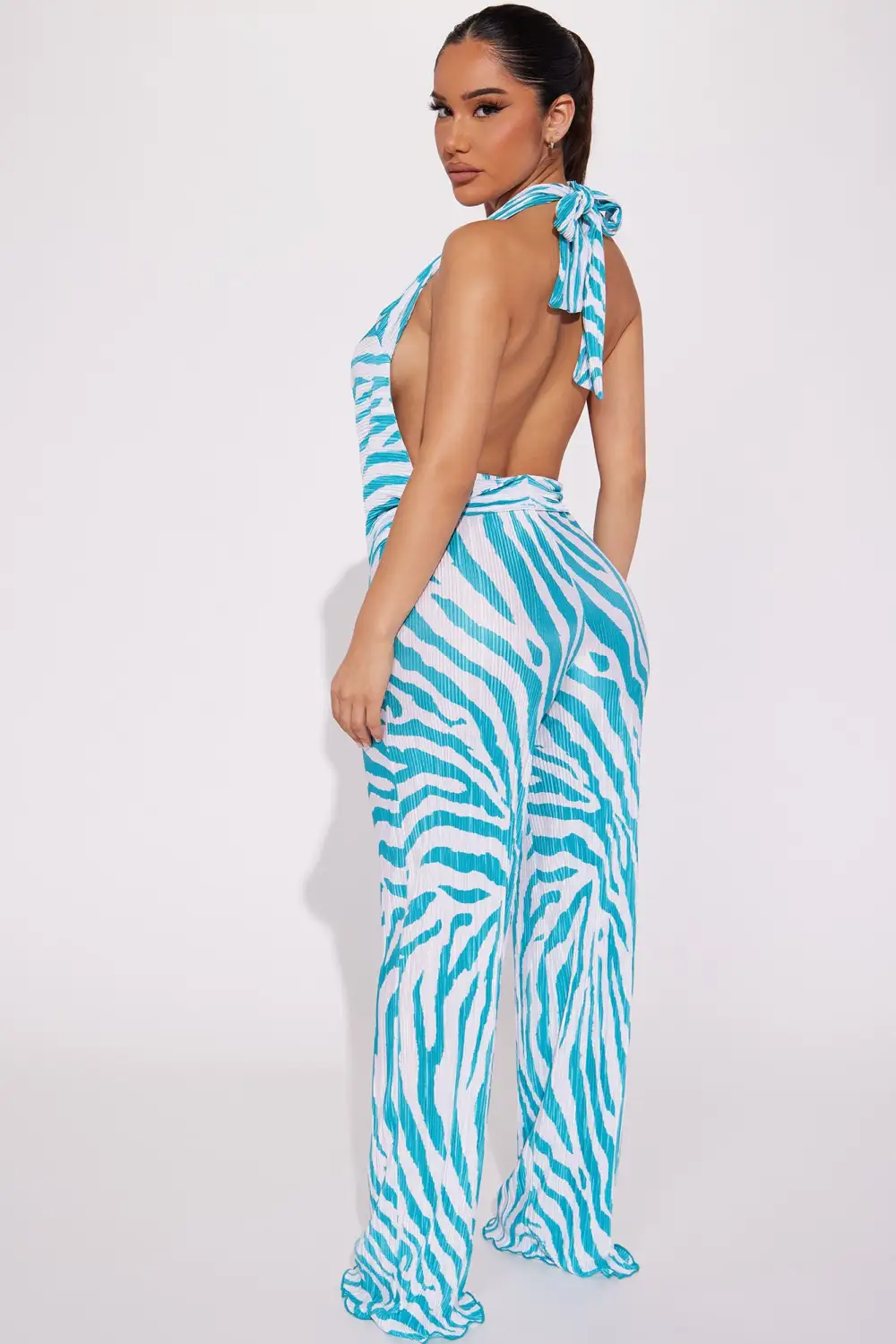 Always Around Plisse Pant Set - Aqua