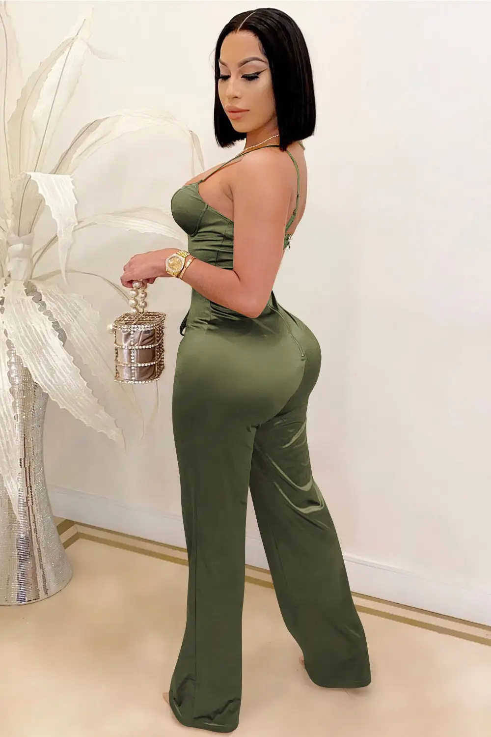 V Neck Sleeveless Tie Jumpsuit