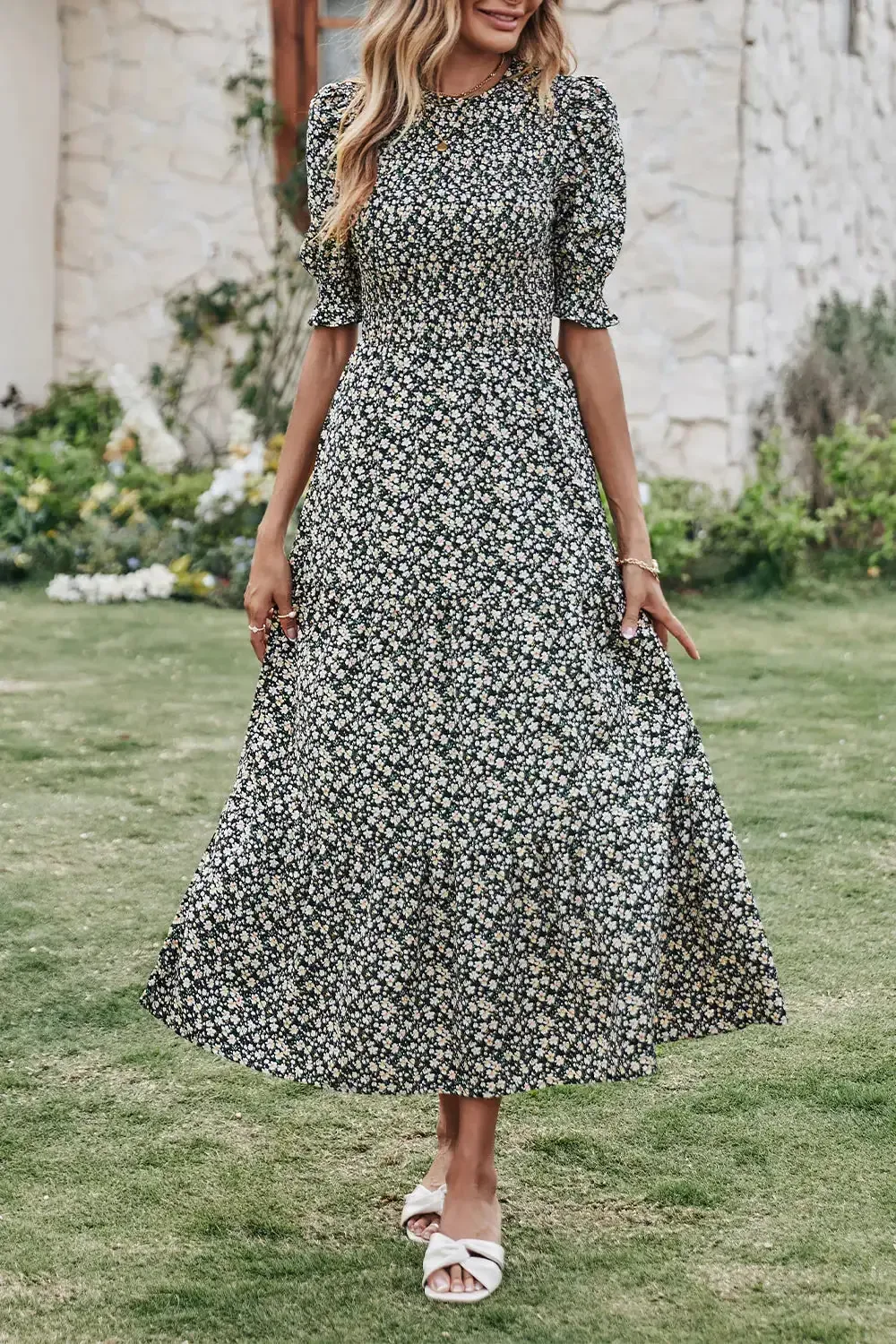 Summer Ruffle Bohemian Tiered Smocked Maxi Dress