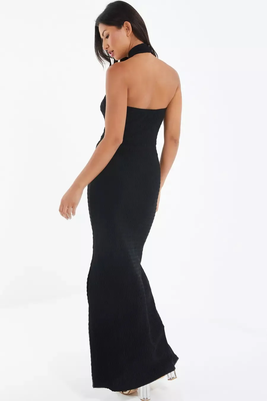 Black Halterneck Textured Maxi Dress